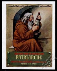 1944 Patriarche Burgundy wine monk with bottle color art French vintage ad