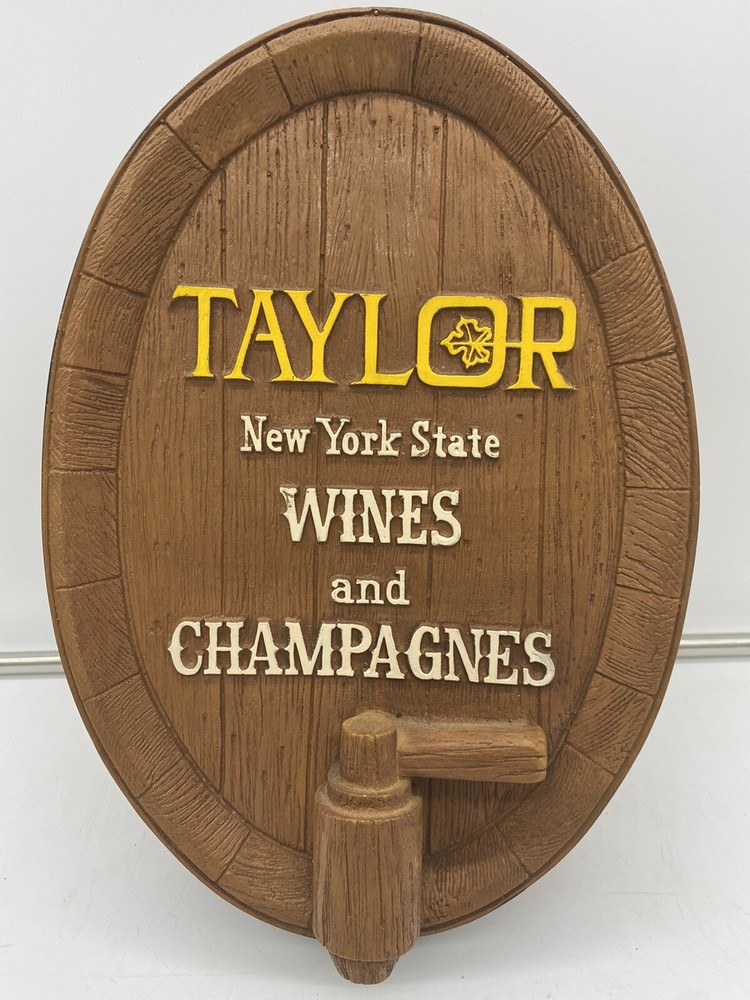 Vintage TAYLOR New York State WINES and CHAMPAGNES Barrel Bar Sign ManCave decor