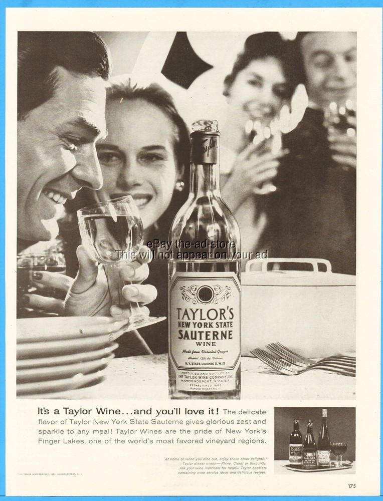 1960 Taylor Wine Company Hammondsport New York State Sauterne Wine Vintage Ad