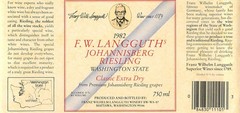 F.W. Langguth&rsquo;s Johannisberg Riesling Mattawa WA 1982 1980s Vtg Wine Label