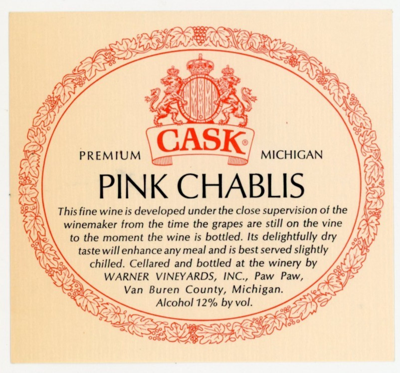 1960s-70s Paw Paw, MI Wine Cask Pink Chablis Wine Warner Vineyards, Inc 2 #2G3