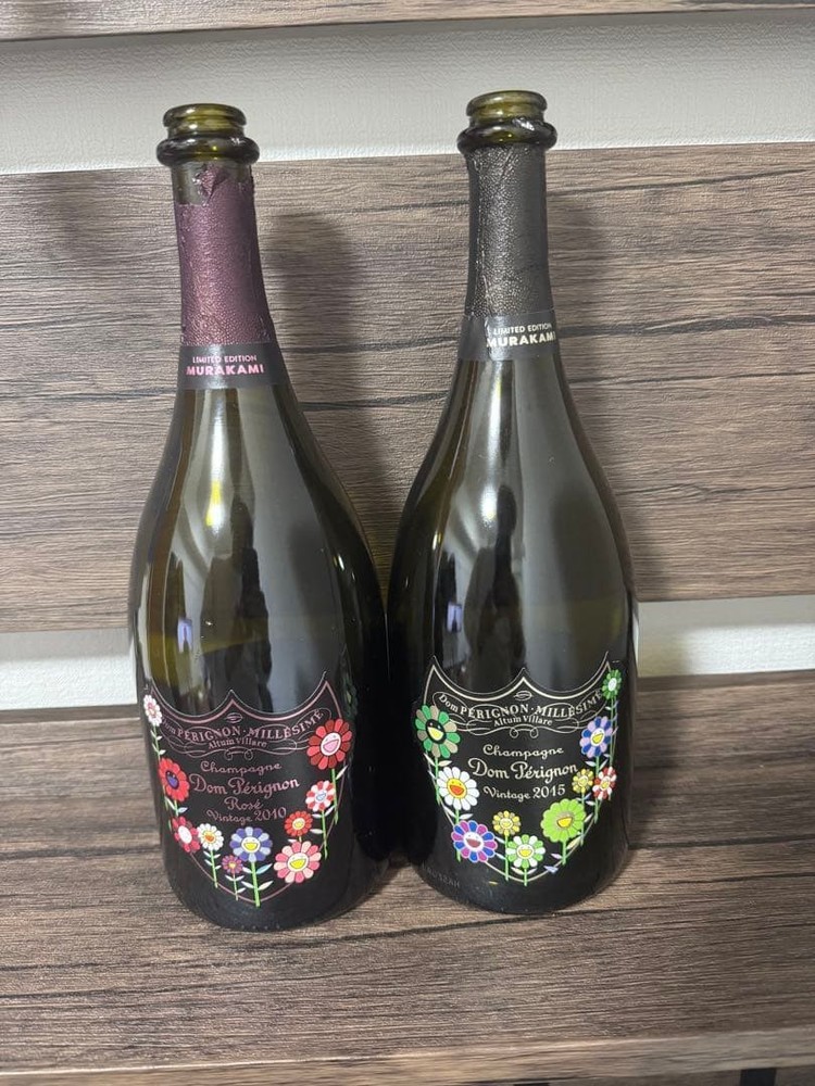 Empty bottles Dom Perignon 2015 2010 Takashi Murakami limited edition set