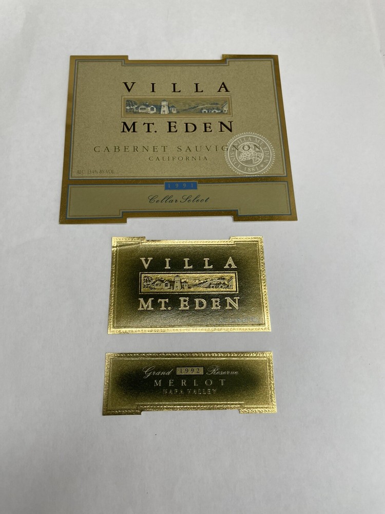 Vintage Villa Mt. Eden Wine Labels: Cabernet Sauvignon, 1991- Merlot Napa 1992