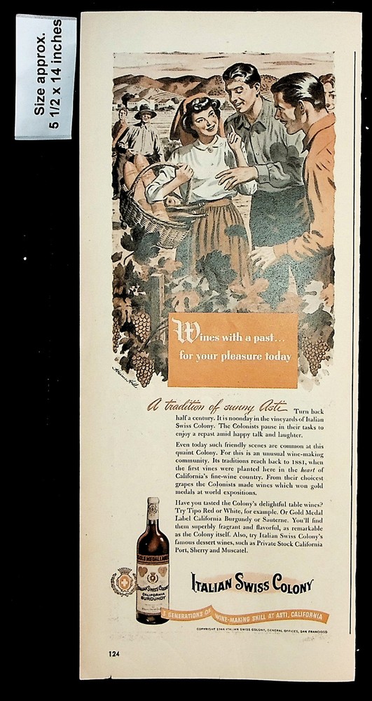 1944 Italian Swiss Colony California Burgundy Wine Asti Vintage Print Ad 35480