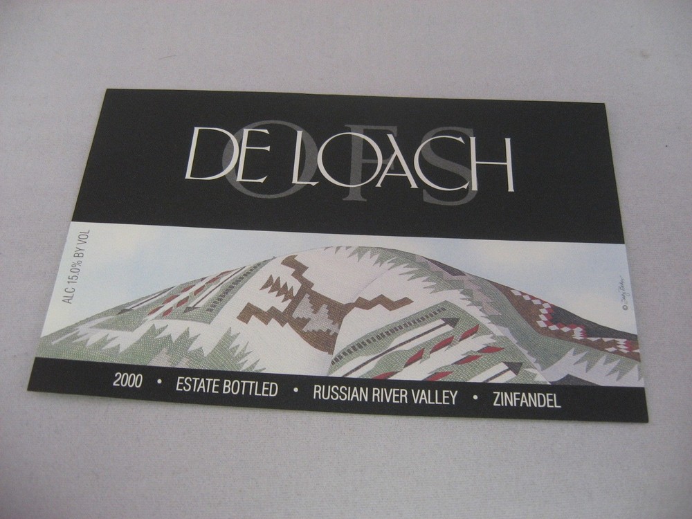 2000 De Loach OFS Zinfandel Wine Label Russian River Valley CA Southwestern Art
