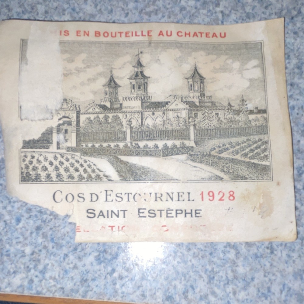Cos d&rsquo;Estournel 1928 Saint Estephe Original Wine Label – Beige Gray Red Black