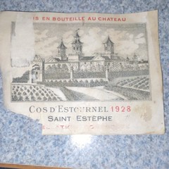 Cos d&rsquo;Estournel 1928 Saint Estephe Original Wine Label – Beige Gray Red Black