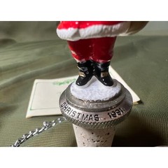 Wine Things Unlimited Pewter Painted Santa 1991 Bottle Stopper Cork Chain