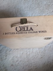 Vintage Fratelli Cella Wooden Wine Box 3-Bottle Gift Pack Edition Rope Handle