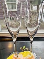 Perrier Jouet White PJ Champagne Flute France Rare Barware Signed Set Of 2