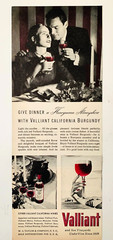 1946 Valliant California Wines Print Ad 13in x5 in W A Taylor Company