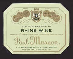 Paul Masson Wine Label – Pure California Mountain Rhine Wine -Unmarked