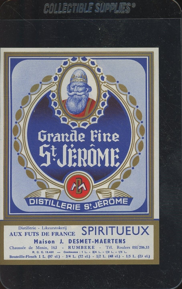 1920 French Grande Fine St. Jerome Distillerie Spiritueux Bottle and Neck Label