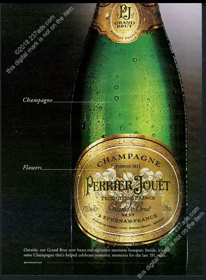 2001 Perrier Jouet Grand Brut champagne bottle photo BIG vintage print ad