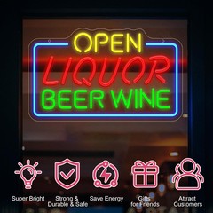 Open Liquor Beer Wine Neon Sign For Business Wall Decor, Usb Powered Neon Bar…