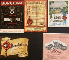 1940-1960 Vintage Lot of 25 European Wine Paper Labels « New Old Stock » W-1