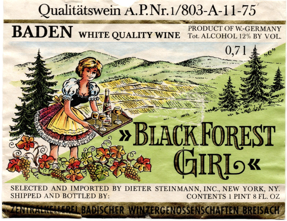Vintage – Baden Black Forest Girl Wine Label – XL1i
