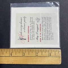 Vintage 1940s Orange Curacao UNUSED Paper Back Label With Recipe Q1984