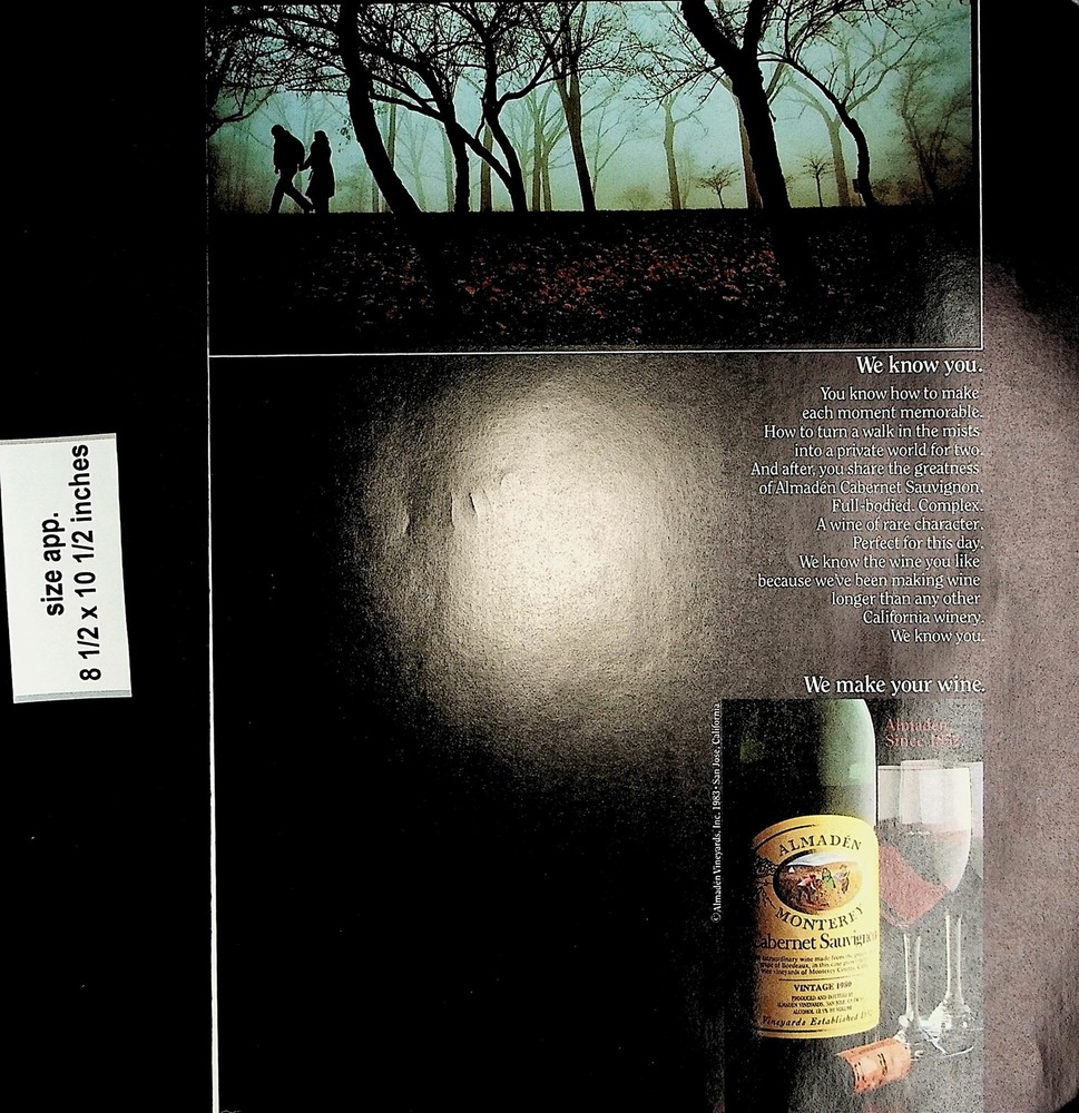 1983 Almaden Monterey California Cabernet Sauvignon Wine Vintage Print Ad 7115