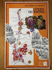 Vintage Cotes Du Rhône 1970s Travel Poster Wine Region Of France Map By Pouiteau