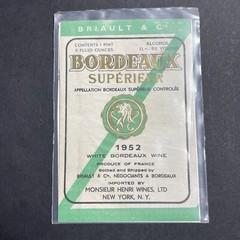 Vintage 1952 Briault & Co Bordeaux Superieur UNUSED Paper Label France Q1968