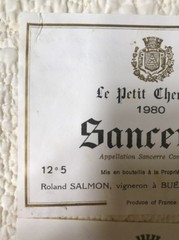 2 Sancerre Le Petit Chemarin 1980 & Les Monts Damnes 1981 Wine Labels France