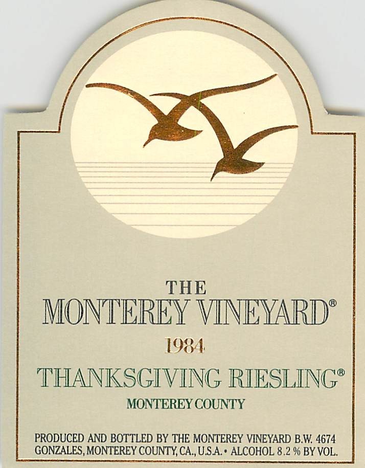 Monterey Vineyard Thanksgiving Riesling Gonzales CA 1970s 1980s Vtg Wine Label