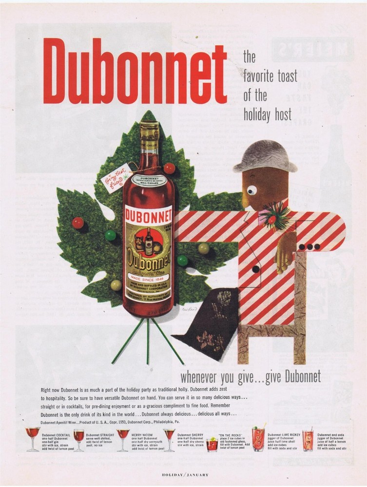 1951 Dubonnet Wine PAUL RAND Christmas Art Print Ad