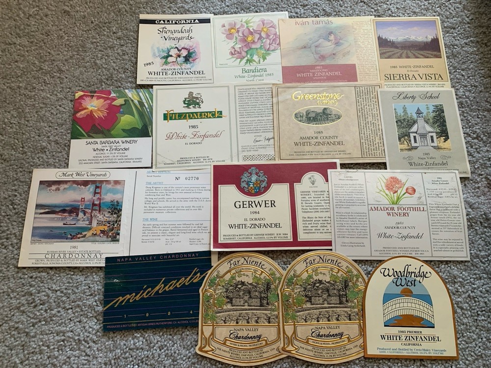 Lot of Vintage 1980s Wine Bottle Reproduction Labels Napa Valley White Zinfandel