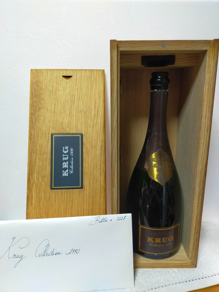 Krug Collection 1990 Empty Glass Bottle Champagne With Wood Box From Japan