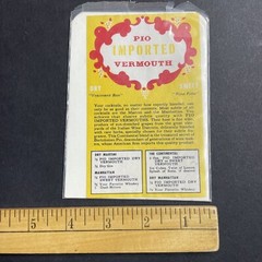 Vintage 1940s Pio Imported Vermouth UNUSED Paper Label Italy w/ Recipes Q1946