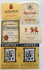 Vintage 6 Italian WINE LABELS Vino ITALY Sicily AURORA Rosso Corleo CAMITRICI