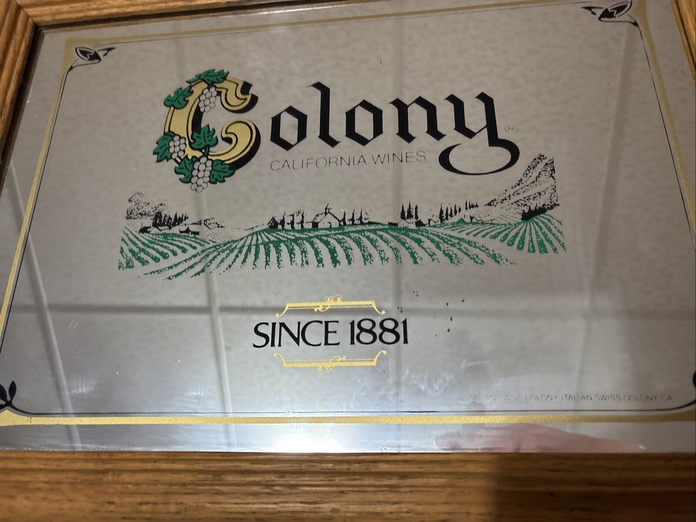 Vtg Italian Swiss Colony California Wines Advertising Mirror Wood Frame 14”x20”