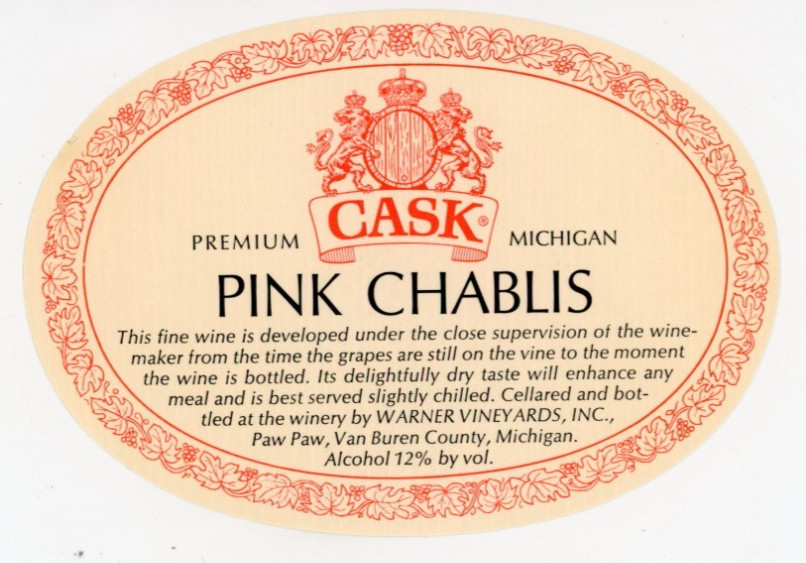 1960s-70s Paw Paw, MI Wine Cask Pink Chablis Wine Warner Vineyards, Inc #2G3