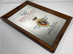 VINTAGE BROLIO CHIANTI CLASSICO WOOD FRAME MIRROR WINE BAR SIGN DECOR