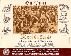 Da Vinci Merlot Rose Friuli Italy Cantina Sociale 1970s 1980s Vtg Wine Label