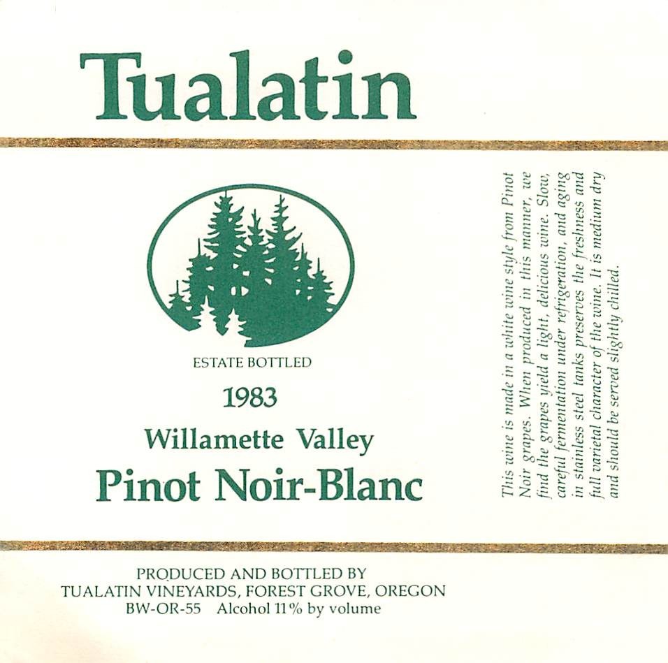 Tualatin Vineyards Pinot Noir Blanc Willamette Valley OR 1983 1980s Wine Label