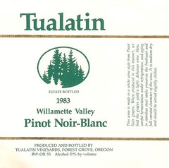 Tualatin Vineyards Pinot Noir Blanc Willamette Valley OR 1983 1980s Wine Label