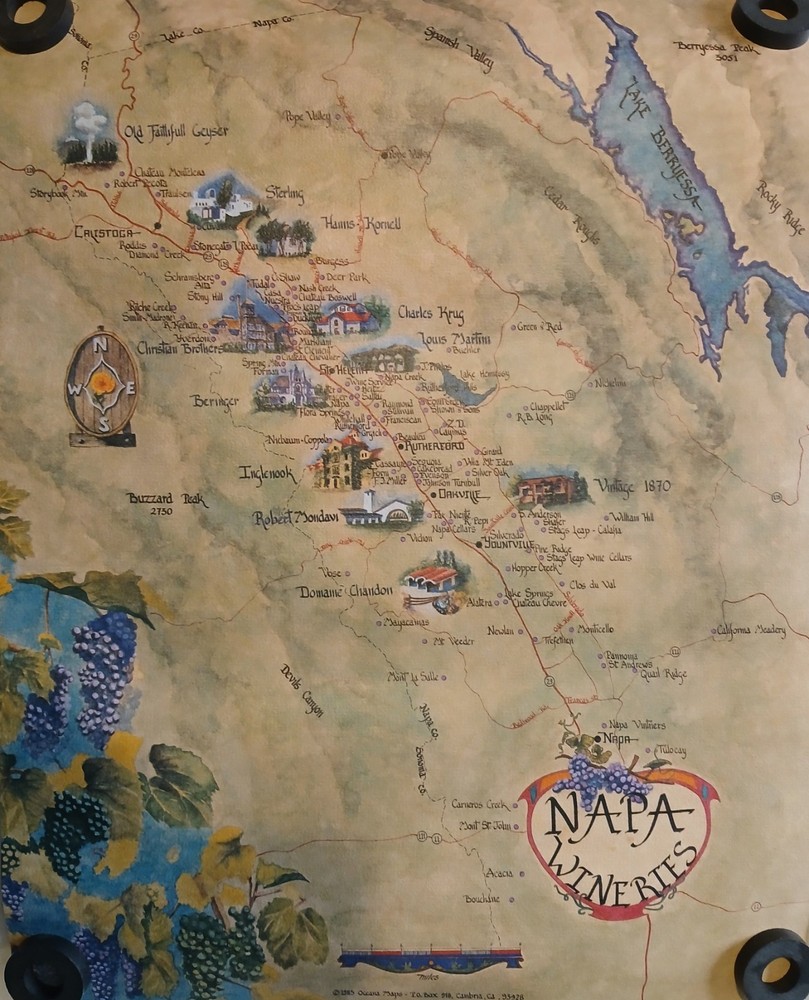 VINTAGE NAPA Valley Wineries Map Poster 1983 Northern California NEW OLD STOCK
