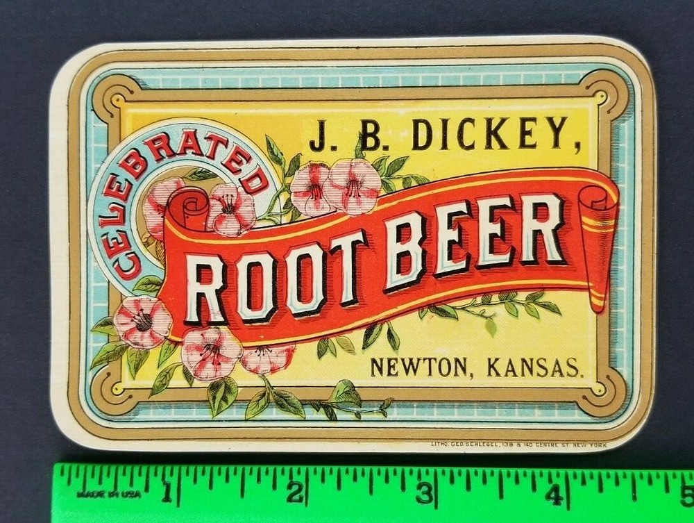 Vintage 1890&rsquo;s JB Dickey Root Beer Label Newton Kansas