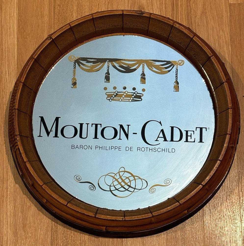 Vintage Mouton Cadet Mirrored Wine Beer Whiskey Barrel Bar Sign Mirror 16” 1982