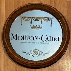 Vintage Mouton Cadet Mirrored Wine Beer Whiskey Barrel Bar Sign Mirror 16” 1982
