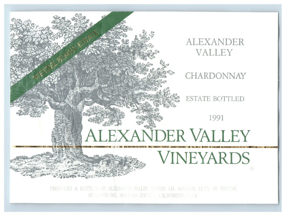 Vintage Alexander Valley Chardonnay Paper Wine Label Original S83E