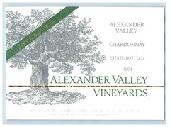 Vintage Alexander Valley Chardonnay Paper Wine Label Original S83E