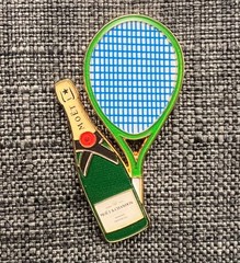 Moet & Chandon Champagne US Open Tennis Racket & Moët Bottle Lapel Pin Badge