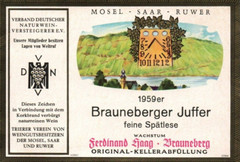Rare Clock German Wine Label Mosel Saar 1959er Brauneberger Spatlese Ferdinand