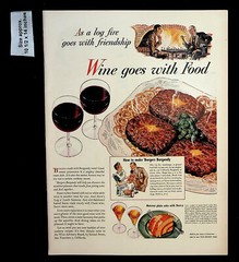 1944 Wine Advisory Board Log Fire Friendship Food Burgers Vintage Print Ad 35032