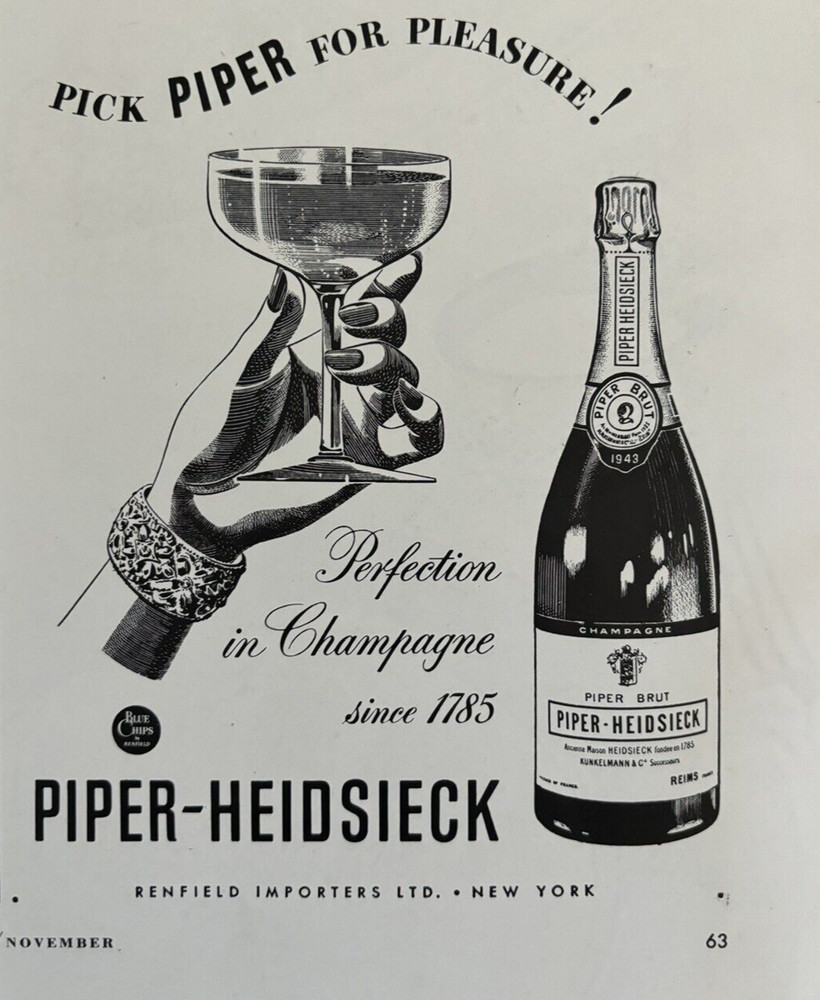 1940s Piper Heidsieck Champagne Brut Renfield Importers NY Vintage Print Ad