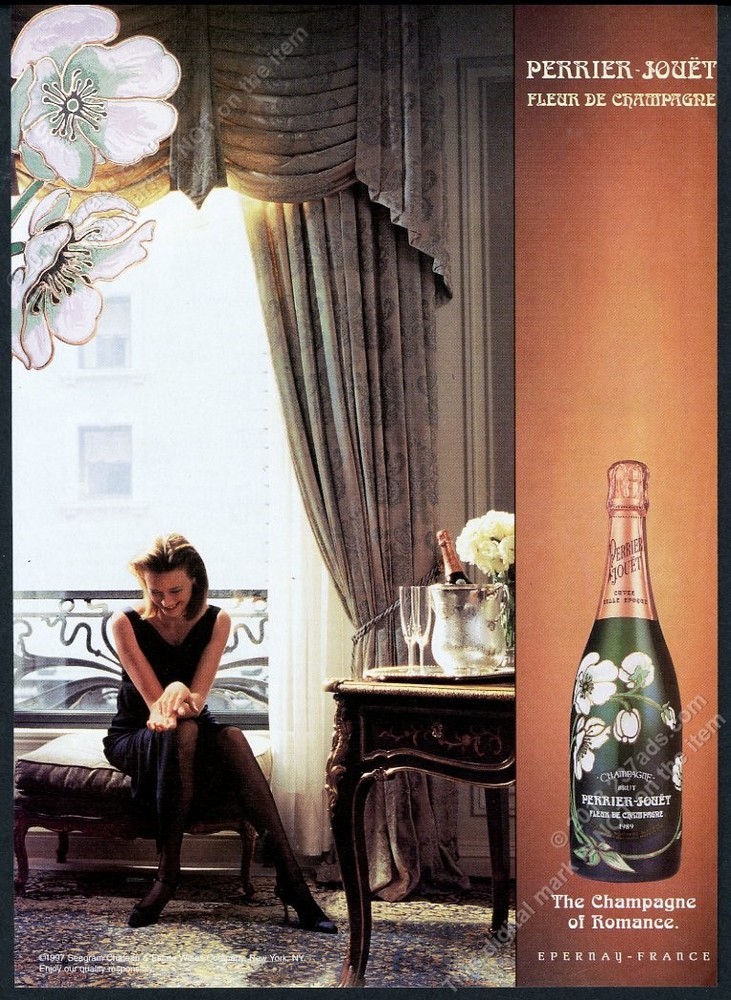 1997 Perrier Jouet Fleur de Champagne 1989 bottle woman photo vintage print ad