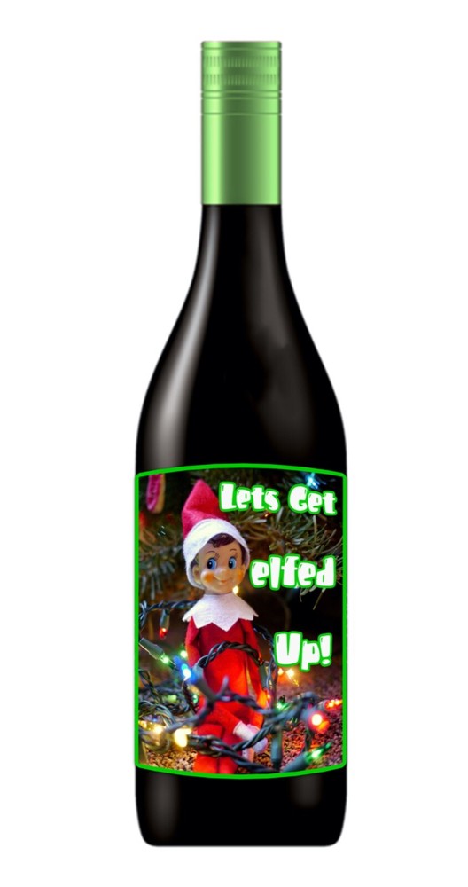 Wine Label Christmas « Let&rsquo;s Get Elfed Up » Funny Wine Label STICKER